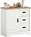 Farmhouse sideboard buffet cabinet in white with a wide top, perfect for displaying appetizers and storing kitchen.
