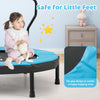 40-inch blue trampoline for kids featuring a no-gap design, padded edge, and foam handle for safe indoor and outdoor.