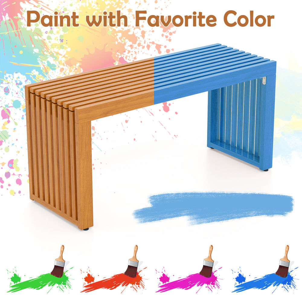 36-inch acacia wood patio bench with slatted design, ideal for DIY painting and accommodating 2 people for outdoor use.