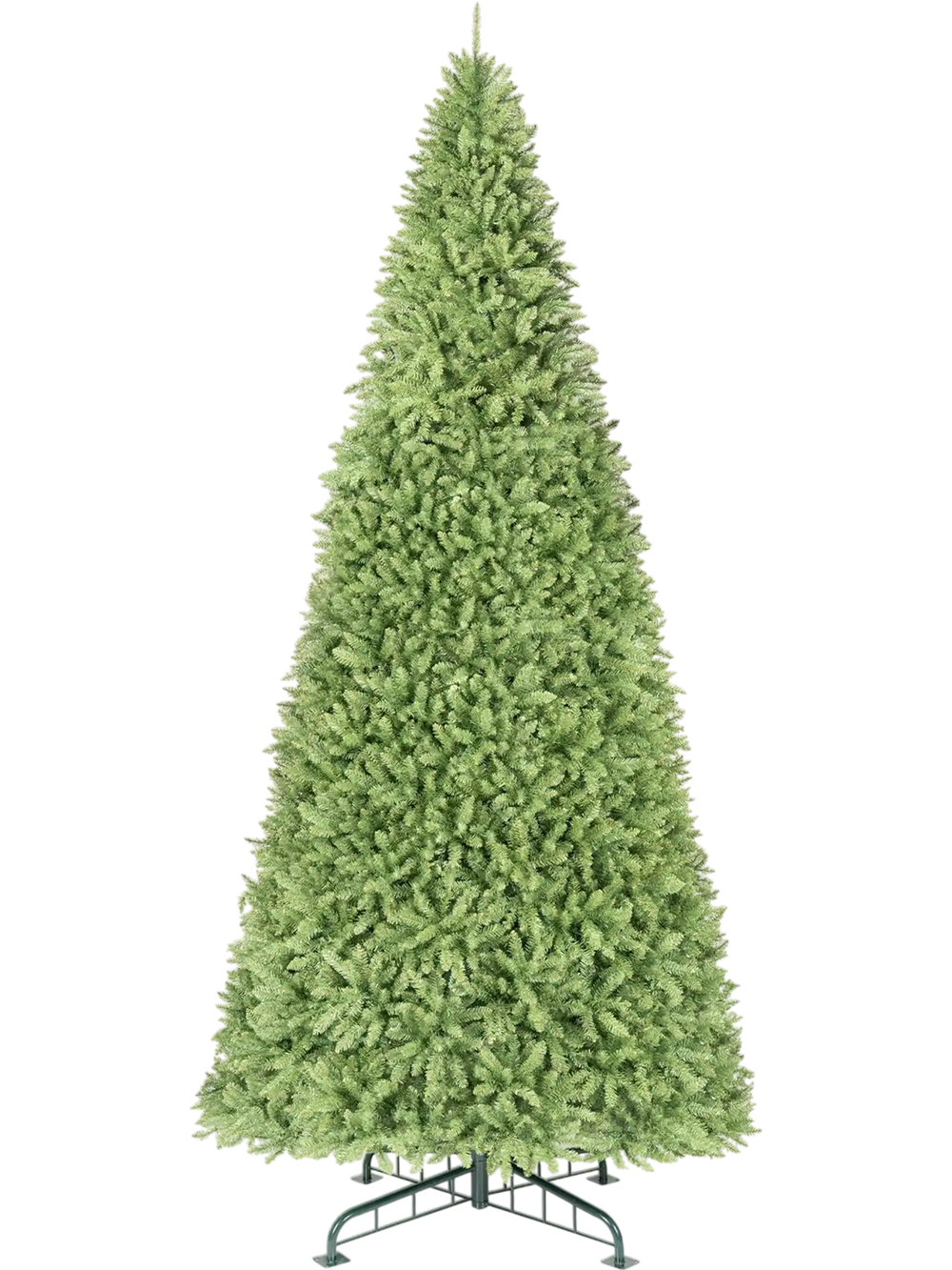 14FT artificial Christmas tree with 10874 PVC branch tips, featuring a lush design and stable metal base for easy setup.
