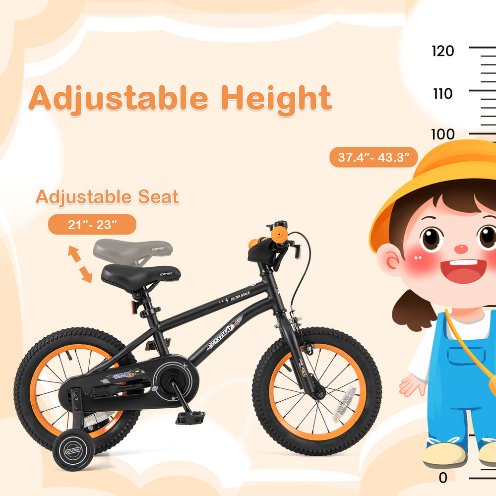 14-inch kids bike with adjustable seat, dual brake system, and training wheels for ages 3-5 years, perfect for safe.