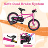 14-inch pink kids bike with adjustable seat, removable training wheels, and safe dual brake system for ages 3-5.