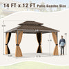 14 x 12 FT hardtop gazebo with a waterproof metal roof and mesh curtains, ideal for outdoor patio gatherings.