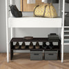 Stackable 2-tier shoe rack in brown with shoes and storage boxes, ideal for closet organization and stylish storage.