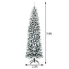 7.5ft pre-lit snow flocked artificial pencil Christmas tree with 350 LED lights, perfect for small spaces.