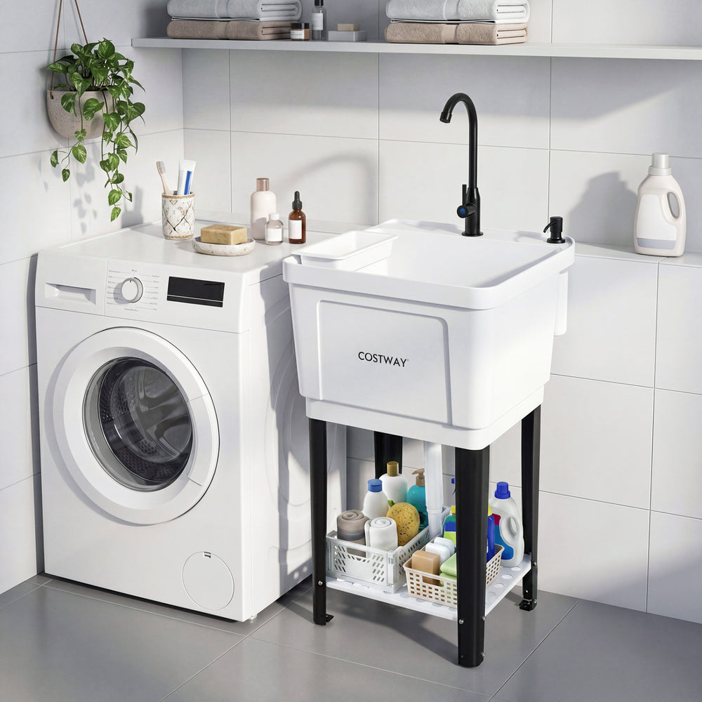 14.5 Gal Utility Sink Laundry Tub with Rotating Faucet and Adjustable Legs-S - Gallery View 1 of 10