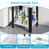 Bottom storage rack of the 14.5 Gal utility sink, featuring a drying rack, soap dispenser, and raised edges for.