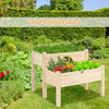 2-tier wooden elevated planter box with legs, made of fir wood, ideal for balcony and yard gardening with drainage.