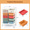 Detailed dimensions of the 14-drawer rolling storage cart, showcasing the size and layout of each drawer for efficient.