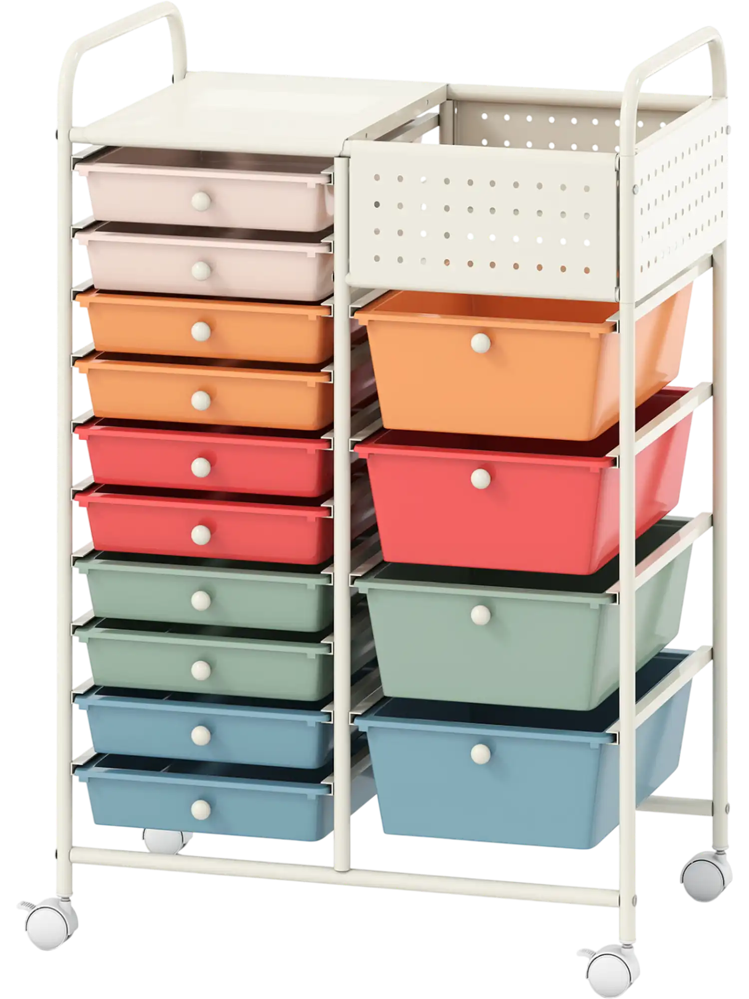 Costway 14-Drawer Rolling Storage Cart w/ Metal Tabletop Pegboard File Cabinet 30233372 New