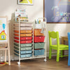 14-drawer rolling storage cart in macaron colors with metal tabletop and pegboard, ideal for organizing classrooms or.