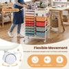14-drawer rolling storage cart with metal tabletop, pegboard, and smooth wheels for easy organization in various spaces.