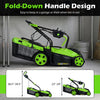 14-inch corded electric lawn mower with fold-down handle design for easy storage and 5-position height adjustment.