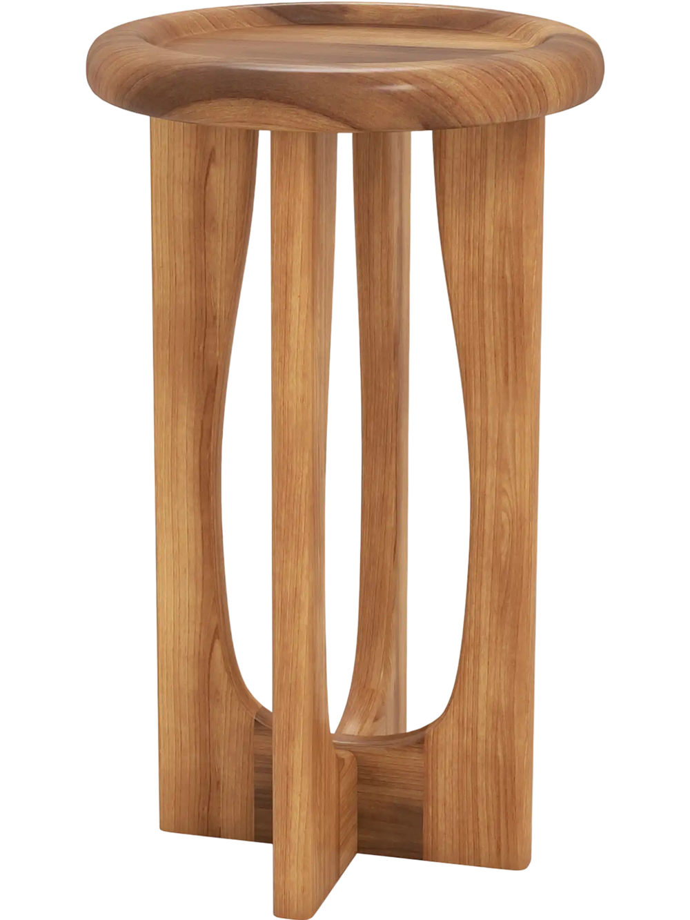14 Inch Farmhouse End Table with Round Tray Top and Wood Cross Legs