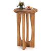 14-inch farmhouse end table with round tray top, solid mahogany wood, and cross legs, perfect for living room or patio.