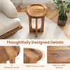 Round tray top end table made of solid mahogany with thickened cross legs, perfect for living room or patio use.
