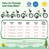 14-inch green girls bike for ages 3-5, featuring adjustable seat, training wheels, basket, and safety reflectors.