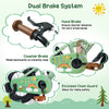 14-inch green girls bike with adjustable seat, enclosed chain guard, and dual brake system for safe riding.