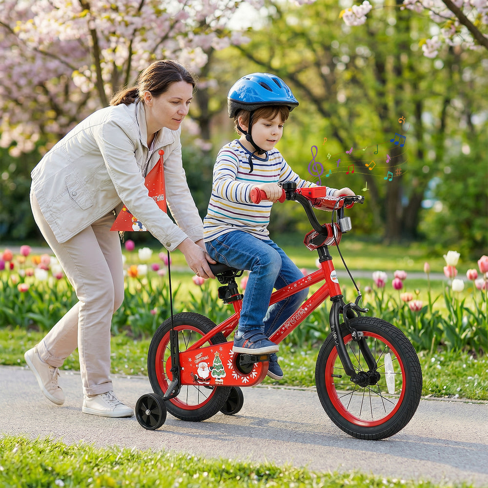 14 Inch Kids Bike Adjustable with Christmas Music & Flag for Aged 4-5 Years Old - Gallery View 1 of 10