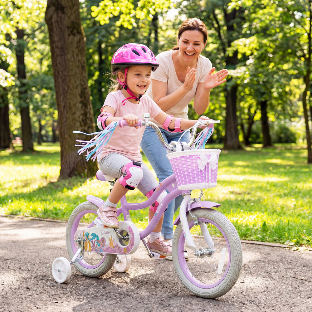 14 Inch Kids Bike Adjustable with Basket and Streamers Purple - Princess of the Sea Theme - Gallery View 1 of 9