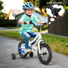 14-inch kids bike in white with adjustable seat, training wheels, and hand brake, perfect for ages 3-5 years.