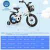 Saddle height adjustment detail of a 14-inch kids bike in white, suitable for ages 3-5 years, with training wheels.
