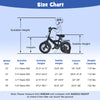 Size chart for 14-inch kids bike, detailing suitable height, inseam, and saddle height for optimal fit and safety.