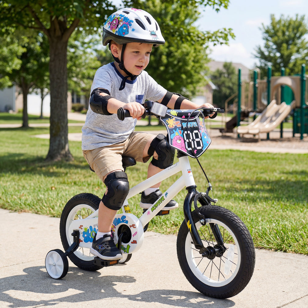 14 Inch Kids Bike with Training Wheels for Ages 3-5 Years Old White- Street Art Time - Gallery View 1 of 10