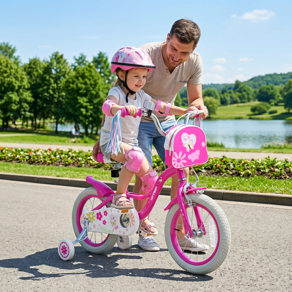 14 Inches Girls Bike with Front Bag and Streamers for 3-5 Years Pink - Gallery View 1 of 10