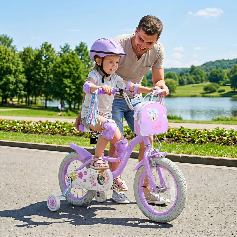 14 Inches Girls Bike with Front Bag and Streamers for 3-5 Years Purple - Gallery View 1 of 9