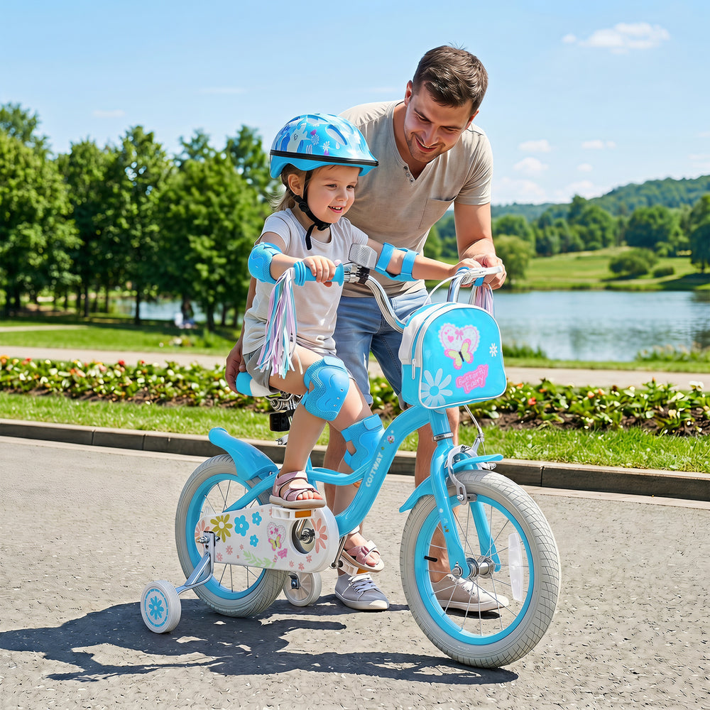 14 Inches Girls Bike with Front Bag and Streamers for 3-5 Years Blue - Gallery View 1 of 9