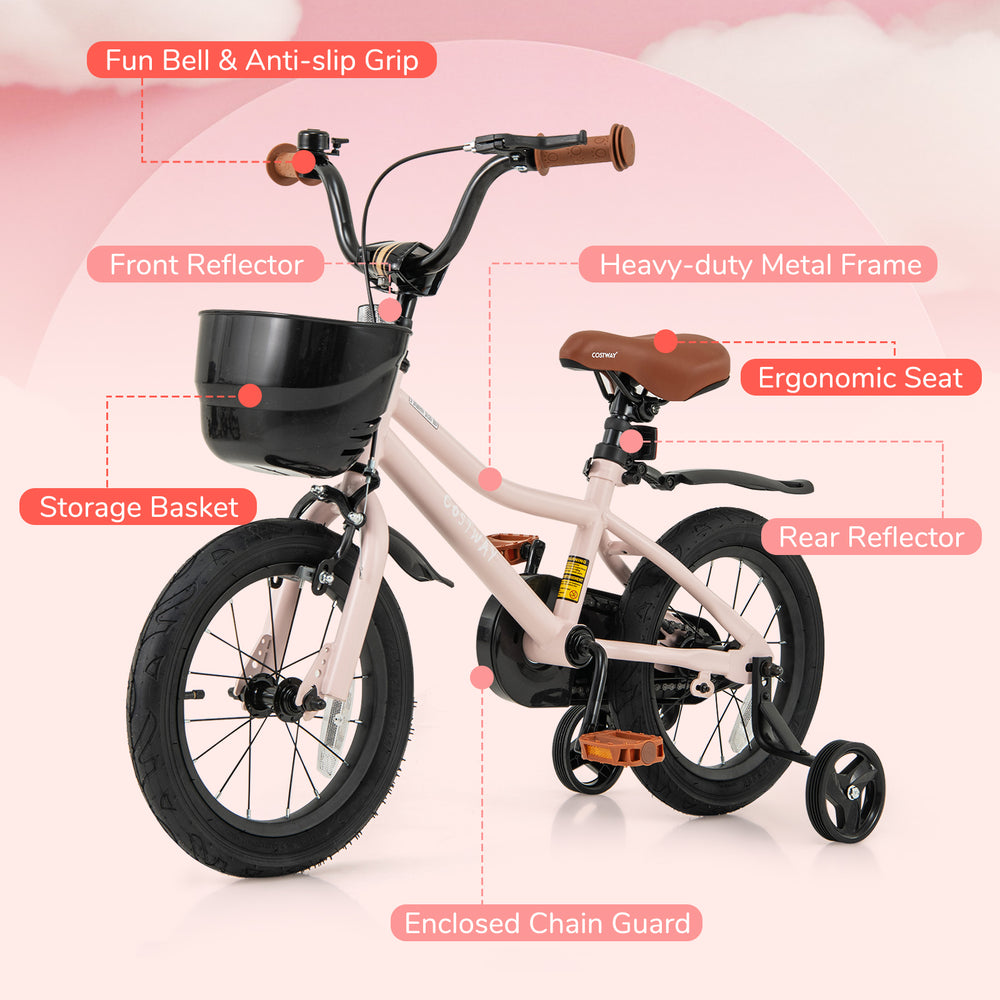 14-inch kids bike with basket, adjustable handlebar, dual brakes, and ergonomic seat for ages 3-5, ideal for safe.
