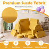 Modular kids play couch in yellow with removable suede fabric, designed for safe, creative play in playrooms and.