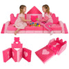 Modular pink foam climbing blocks for kids, featuring 14 pieces for play, comfort, and physical activity in various.