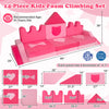 14-piece pink kids foam climbing set with various shapes for play, promoting fitness and comfort in living rooms or.