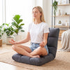 Adjustable gray floor chair with back support and comfy cushion, ideal for meditation or relaxation in any space.