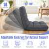 14-position adjustable floor chair in gray with padded seat and wide backrest for optimal support and comfort.