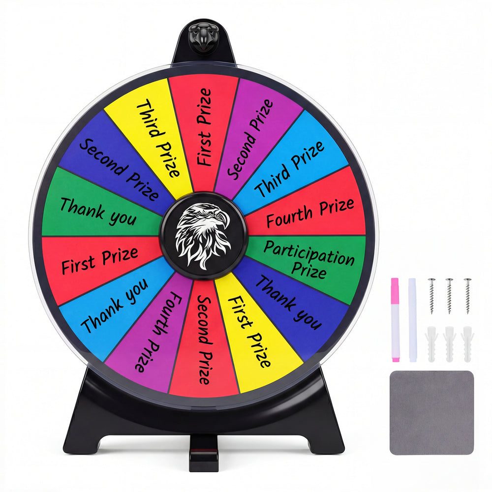 14-slot spin wheel in multicolor with smooth surface, ideal for parties, events, and classroom activities.