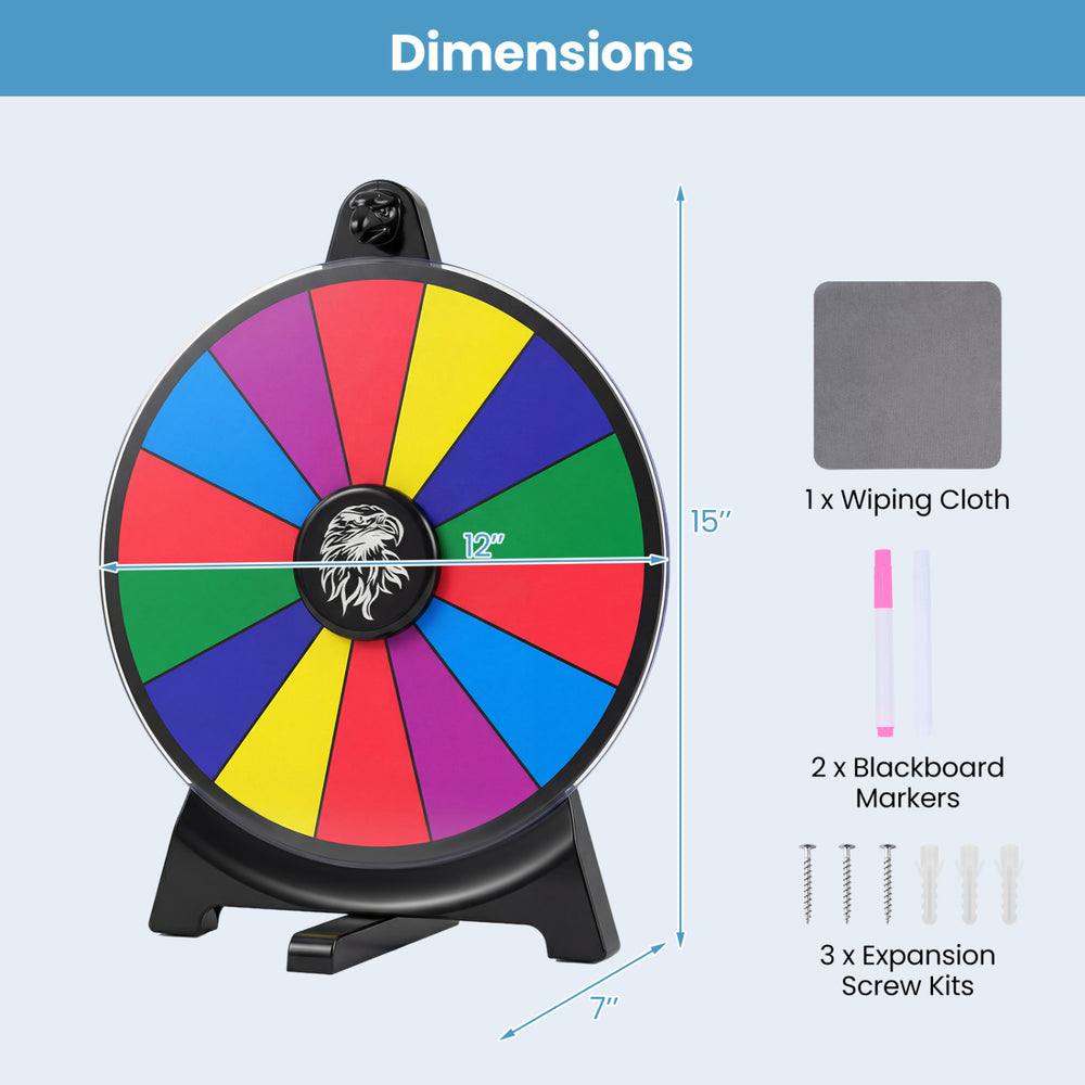 14-slot multicolor spin wheel with smooth surface, includes markers and cloth, ideal for games and events.