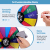 14-slot spin wheel with smooth surface for easy writing and erasing, ideal for parties and classroom activities.