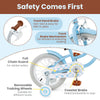 14-inch kids bike featuring a dual brake system, removable training wheels, and full chain guard for safety.