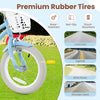 Front view of the 14-inch kids bike featuring premium rubber tires, adjustable handlebar, and removable storage basket.