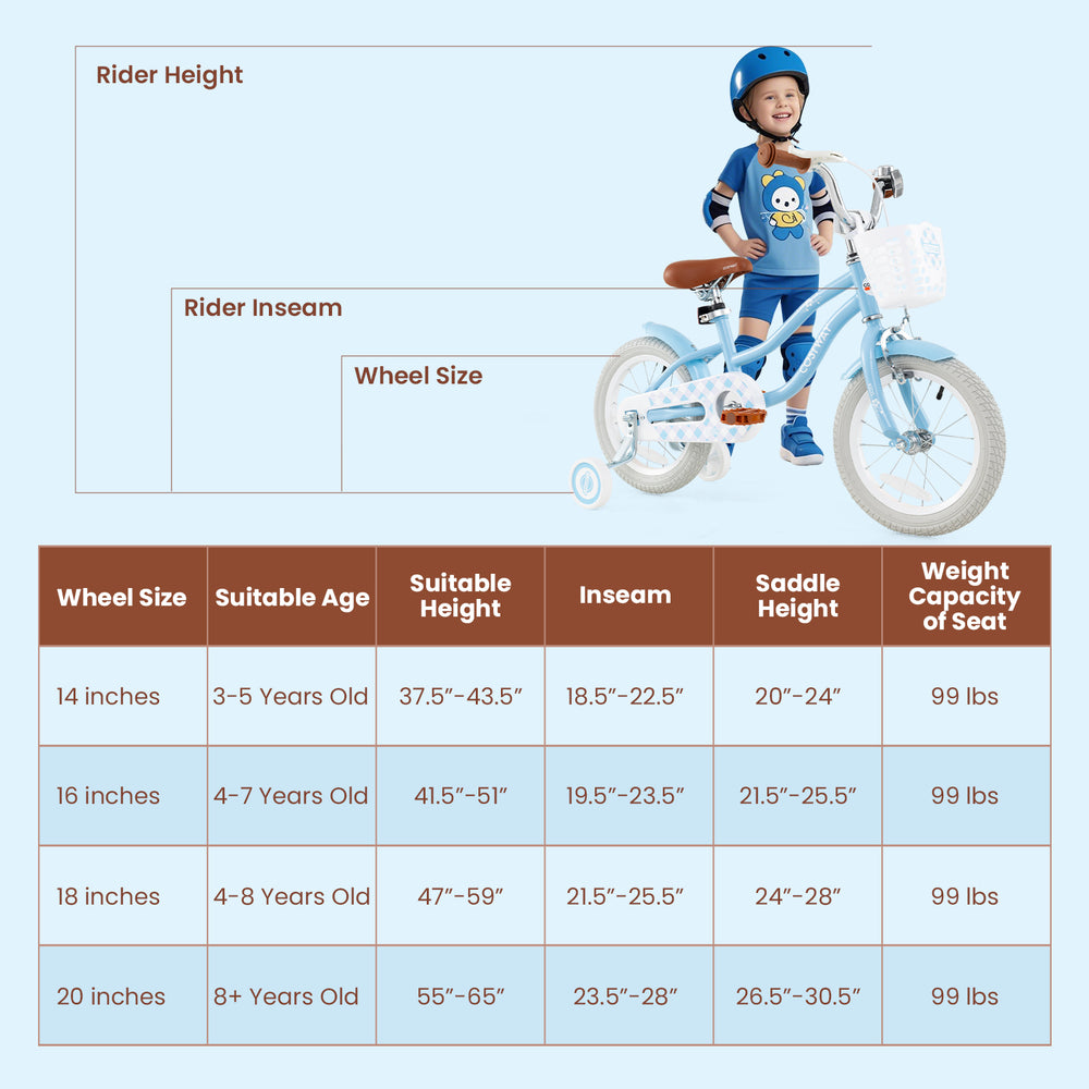 14-inch kids bike with adjustable handlebar and seat, featuring a removable storage basket and dual brake system for.