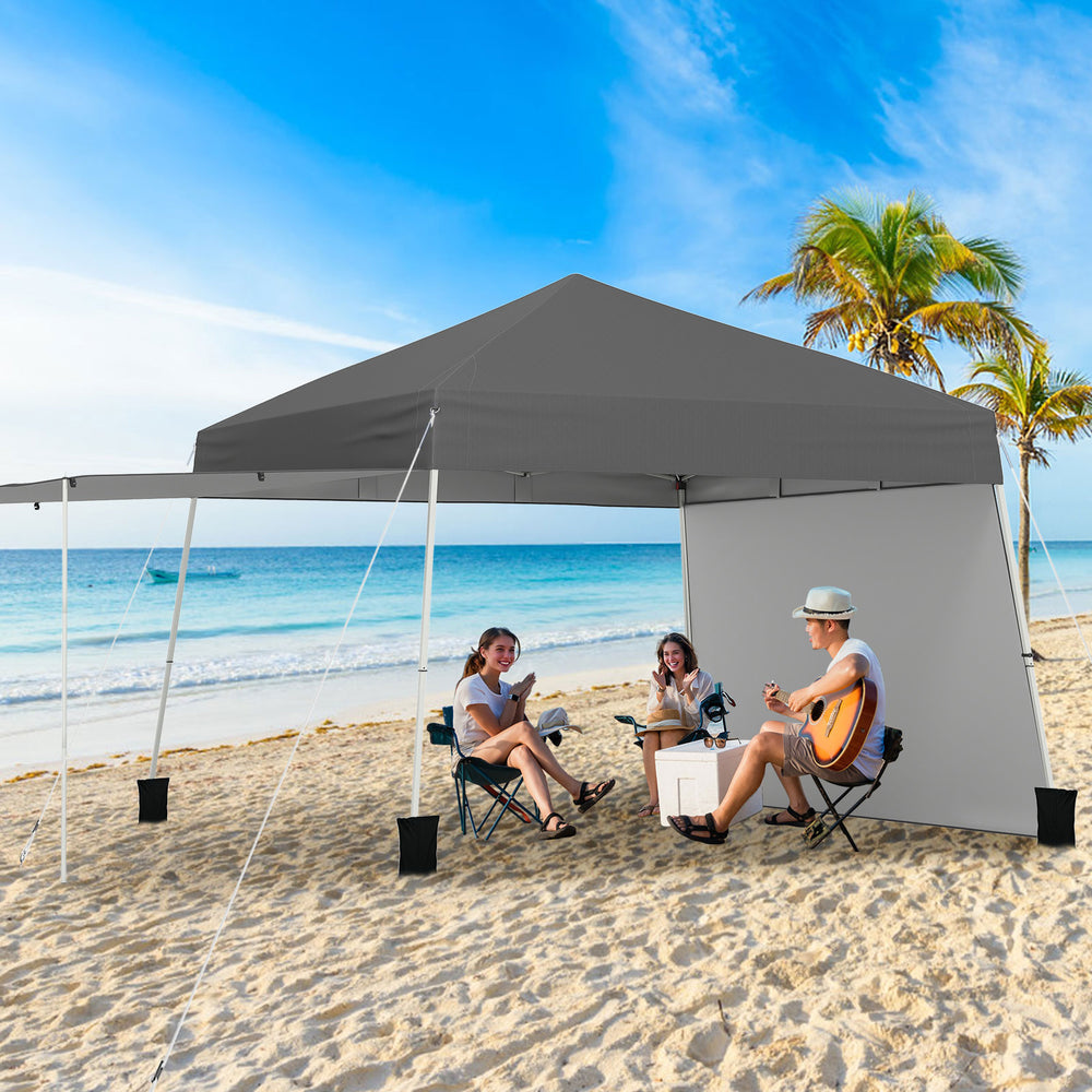 14 x 9.2 Feet Pop up Canopy Tent with 2 Convertible Sidewalls to Awning and Stakes-White丨Costway