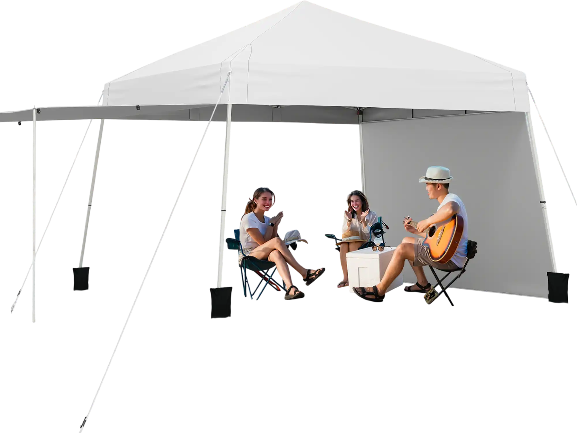 Costway 14' x 9.2' Pop Up Canopy Tent w/ 2 Convertible Sidewalls Awning Stakes White 794356281 New