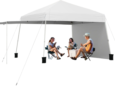Costway 14' x 9.2' Pop Up Canopy Tent w/ 2 Convertible Sidewalls Awning Stakes White 794356281 New