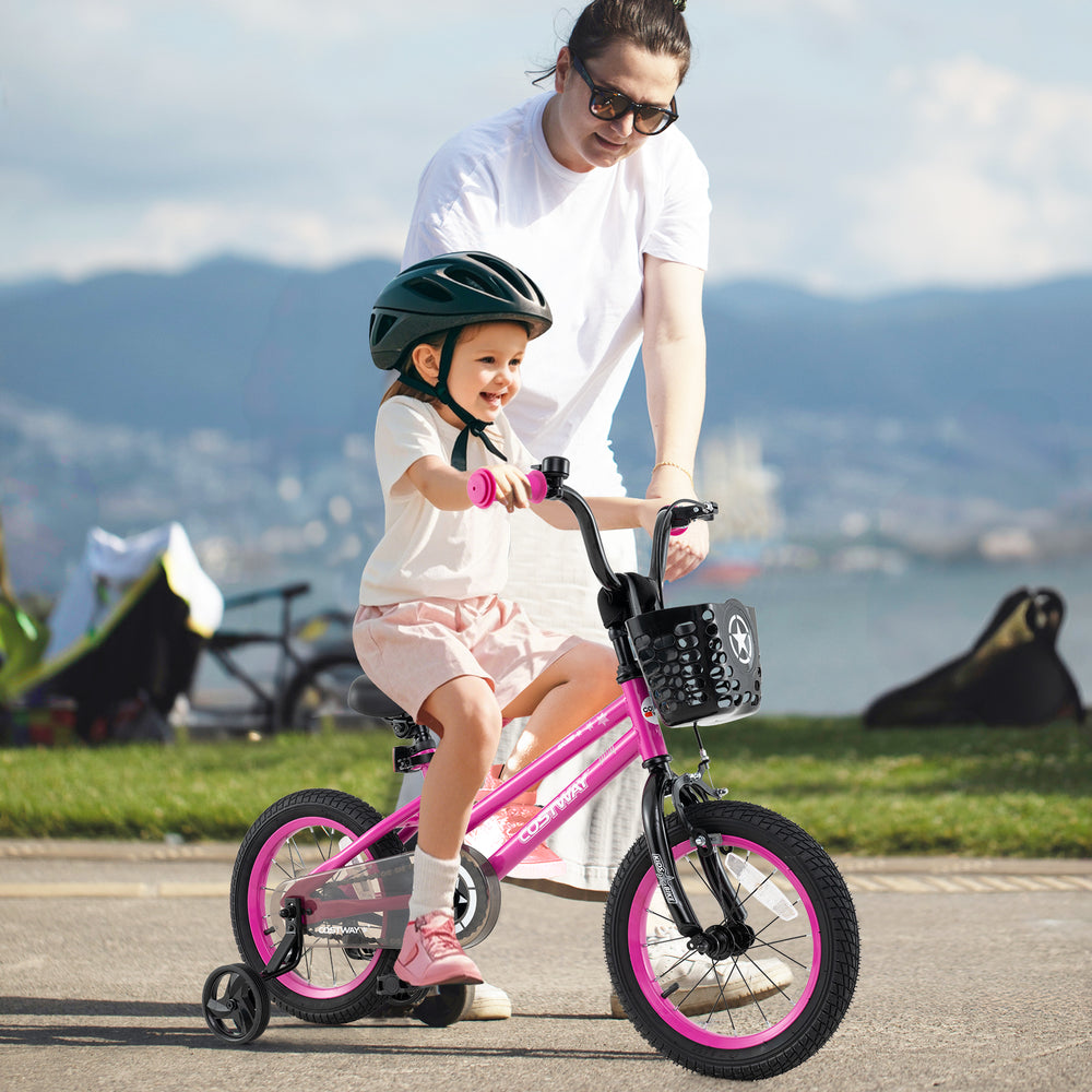 14 Inch Kids Bike Adjustable Bicycle with Front Basket for Children Aged 4-5 Years Old - Gallery View 1 of 10