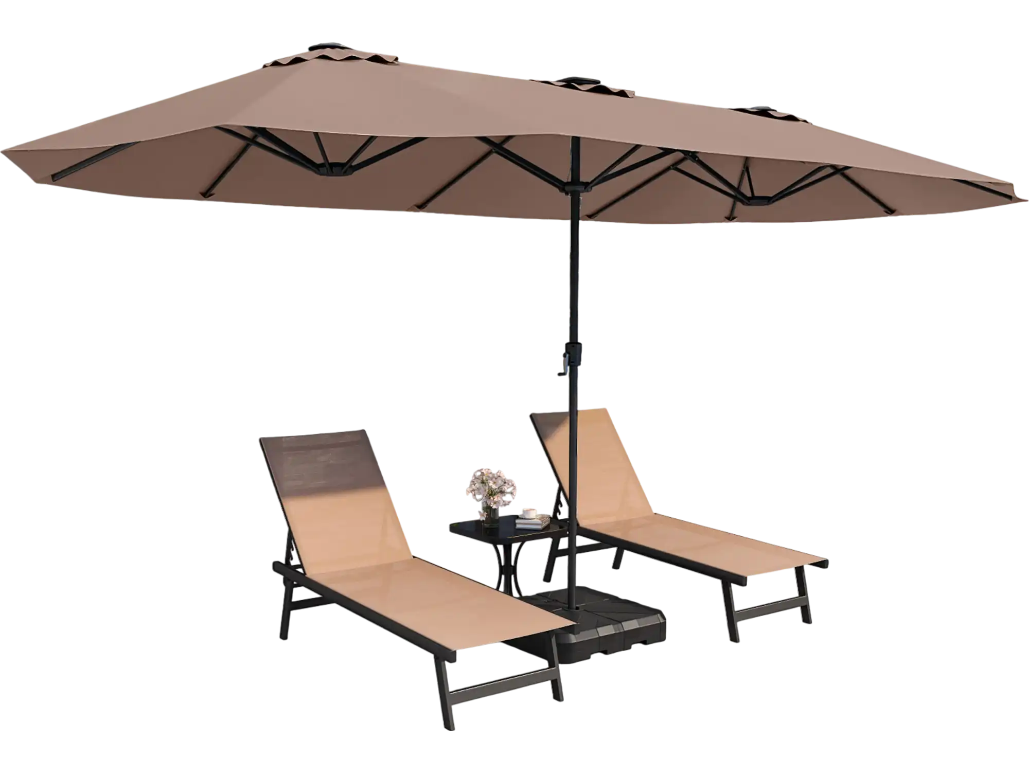 Costway 15.5' Extra-Large Patio Umbrella LED Solar Lights Crank Handle Brown 437986251 New