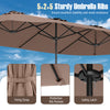 Sturdy 15.5 ft brown patio umbrella with 12 metal ribs, protective rib pockets, and solar LED lights for outdoor.