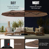 15.5 ft brown patio umbrella with LED solar lights, double-sided design for large shade coverage, ideal for outdoor.